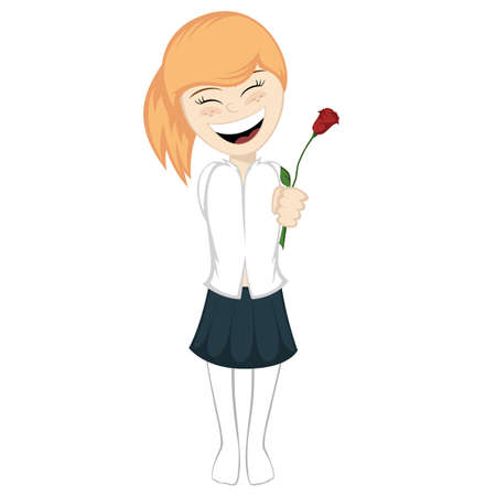Lovely girl ginger gives the roseのイラスト素材