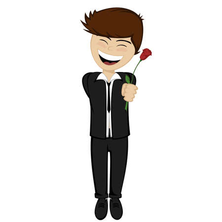 The brown haired boy gives the roseのイラスト素材