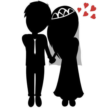 Silhouette of a couple just married Newlyweds are holding handsのイラスト素材