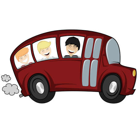 Funny illustration of a school bus with children boysのイラスト素材