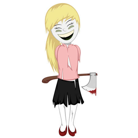Zombie girl with surprise - Lovely little zombie girl with an ax behind her backのイラスト素材