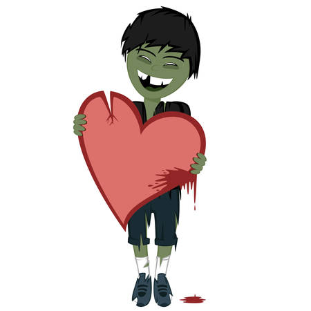 Zombie boy with a bloody heart - Bizarre little zombie boy with a big red heart bloody love you can place your message on itのイラスト素材