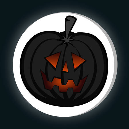 Pumpkin Head - Halloween pumpkin face is smiling in front of a full moonのイラスト素材