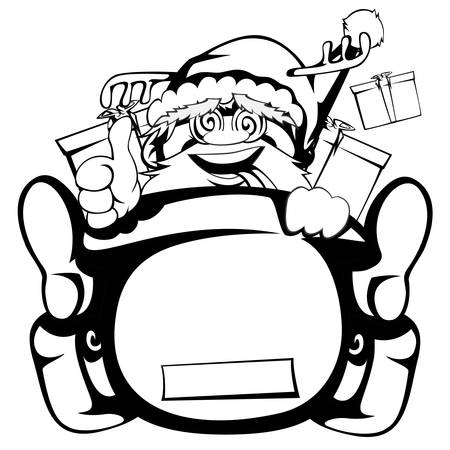 Santa Claus in action - Santa sleigh is out of control crazy Santa with deer antler - Silhouetteのイラスト素材