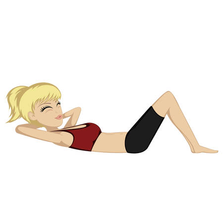 A sporty girl is doing sit ups (legs on floor)のイラスト素材
