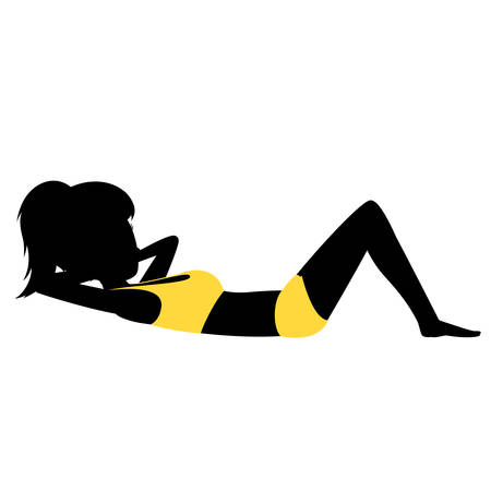 Silhouette of a sporty girl is doing sit ups (legs on floor)のイラスト素材