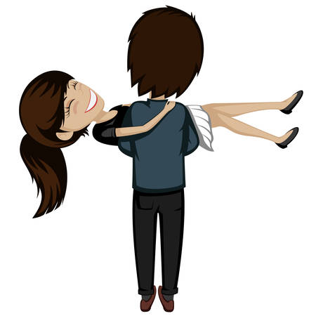 a boy is carrying a lovely girl (happy couple)のイラスト素材