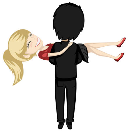 a boy is carrying a lovely girl (happy couple)のイラスト素材
