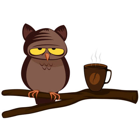 Owl with hard morning (with coffee)のイラスト素材
