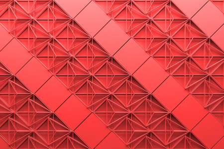 3d rendering abstract background with repeat of wireframe structures.Clones of primitive geometric...