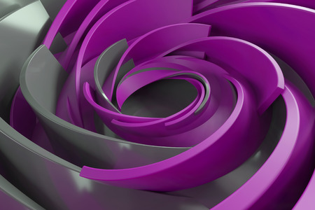 3D rendering abstract background. Twisted concentric shapes. Rotated elements with random sizes with reflective surface.の写真素材