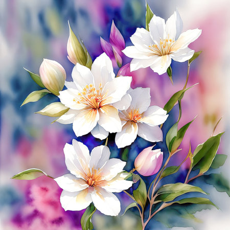 pink watercolor spring flowers, watercolor paint background, floral illustration, ai art, generative artの素材