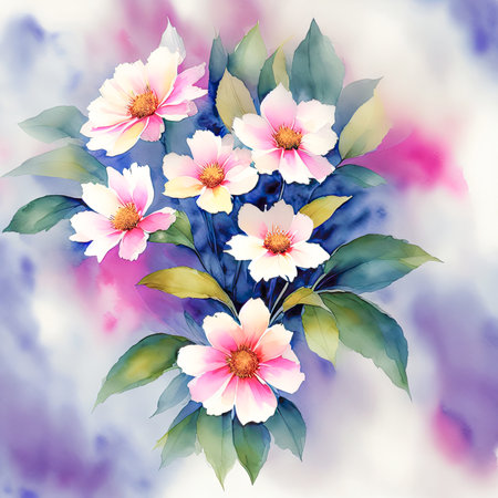 pink watercolor spring flowers, watercolor paint background, floral illustration, ai art, generative artの素材