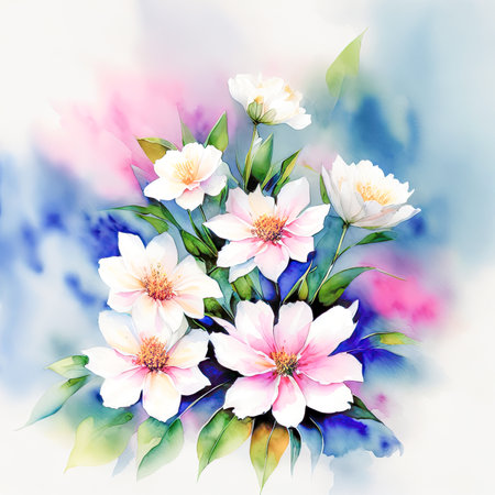 pink watercolor spring flowers, watercolor paint background, floral illustration, ai art, generative artの素材