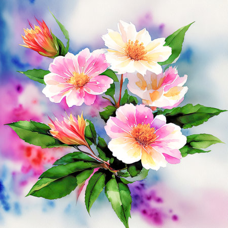 pink watercolor spring flowers, watercolor paint background, floral illustration, ai art, generative artの素材