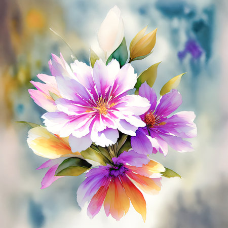 pink watercolor spring flowers, watercolor paint background, floral illustration, ai art, generative artの素材