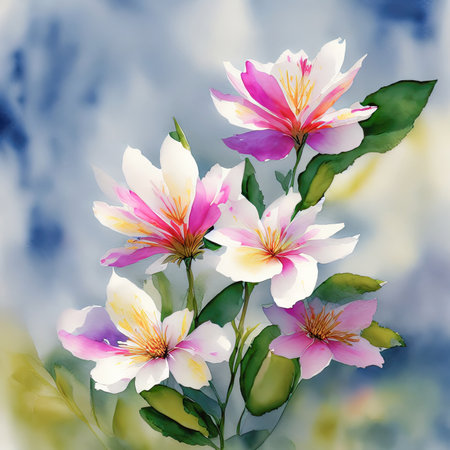 pink watercolor spring flowers, watercolor paint background, floral illustration, ai art, generative artの素材