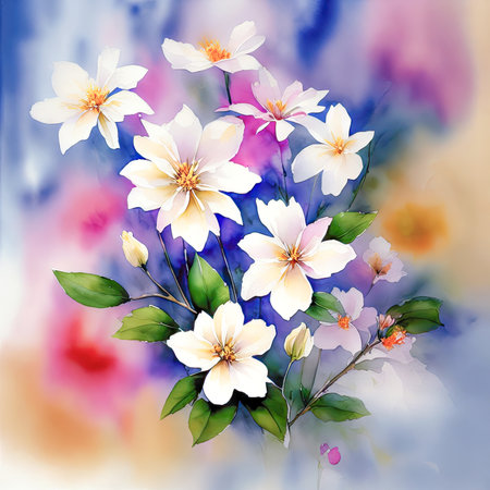 pink watercolor spring flowers, watercolor paint background, floral illustration, ai art, generative artの素材