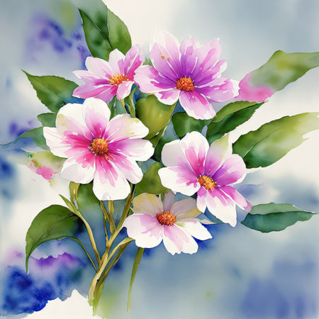 pink watercolor spring flowers, watercolor paint background, floral illustration, ai art, generative artの素材