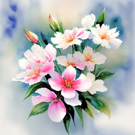 pink watercolor spring flowers, watercolor paint background, floral illustration, ai art, generative artの素材
