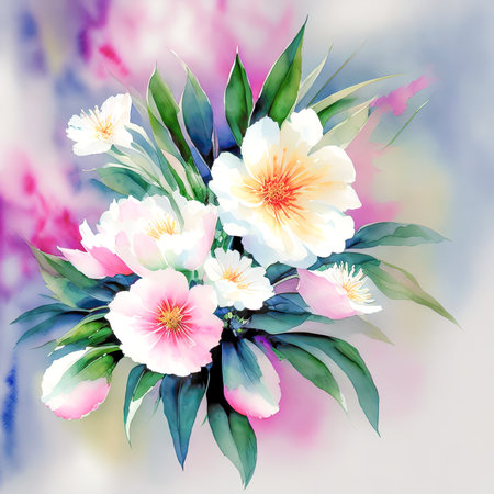 pink watercolor spring flowers, watercolor paint background, floral illustration, ai art, generative artの素材