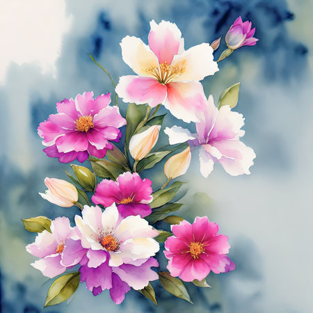pink watercolor spring flowers, watercolor paint background, floral illustration, ai art, generative artの素材
