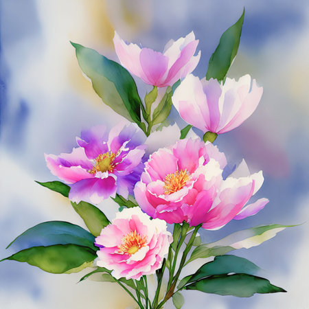 pink watercolor spring flowers, watercolor paint background, floral illustration, ai art, generative artの素材