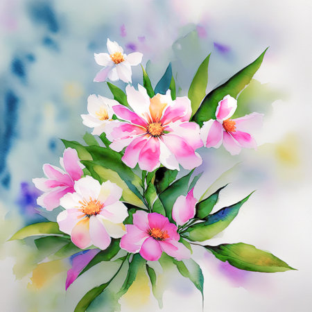 pink watercolor spring flowers, watercolor paint background, floral illustration, ai art, generative artの素材