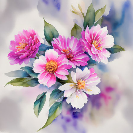 pink watercolor spring flowers, watercolor paint background, floral illustration, ai art, generative artの素材