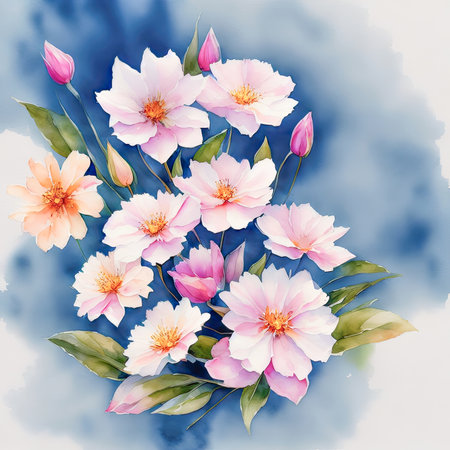 pink watercolor spring flowers, watercolor paint background, floral illustration, ai art, generative artの素材