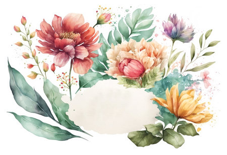 Watercolor flowers set isolated on white background, made with generative aiの素材