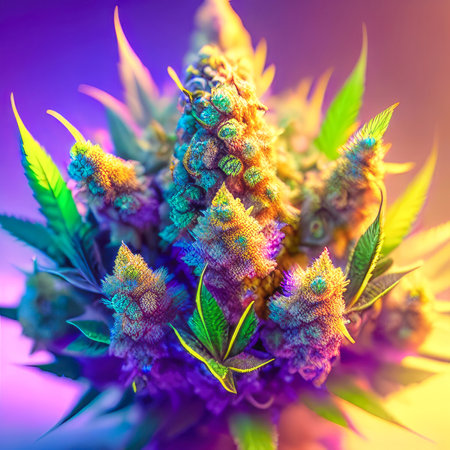 Colorful cannabis plant, rainbow colors, cannabis leafs and seeds, illustration made with Generative AI, Ai artの素材