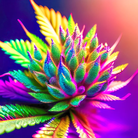 Colorful cannabis plant, rainbow colors, cannabis leafs and seeds, illustration made with Generative AI, Ai artの素材
