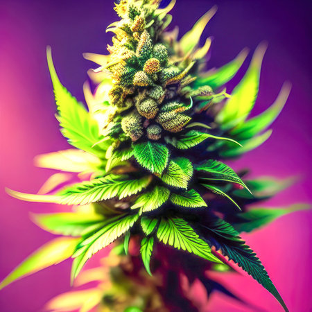 Colorful cannabis plant, rainbow colors, cannabis leafs and seeds, illustration made with Generative AI, Ai artの素材