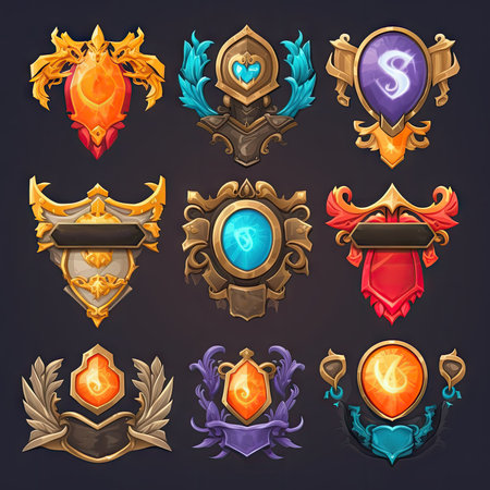 2d casual game ranking badges, icons, emblems made with Generative AIの素材