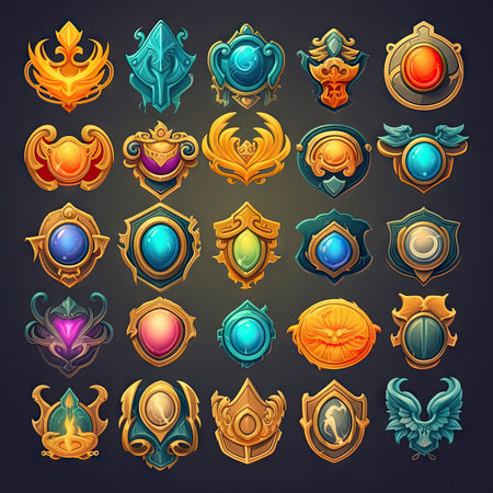 2d casual game ranking badges, icons, emblems made with Generative AIの素材