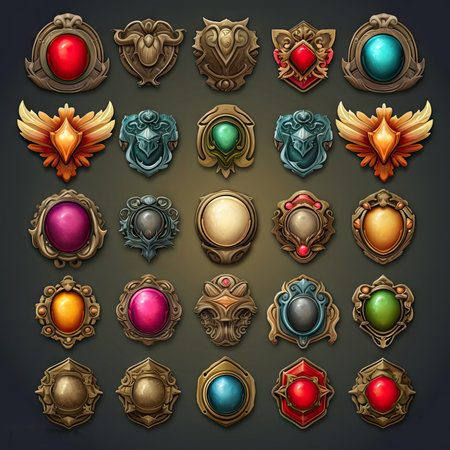 2d casual game ranking badges, icons, emblems made with Generative AIの素材