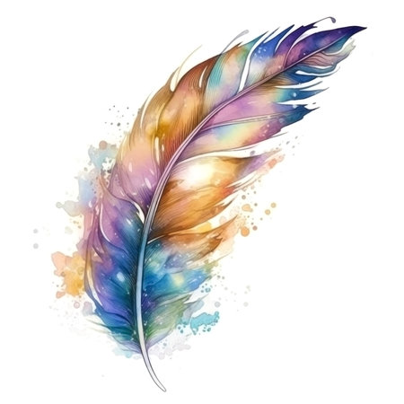 Watercolor feathers isolated, colorful holographic rainbow color made with generative AIの素材
