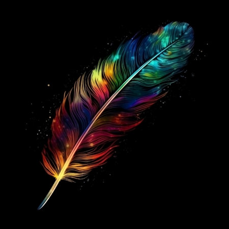 Watercolor feathers isolated, colorful holographic rainbow color made with generative AIの素材