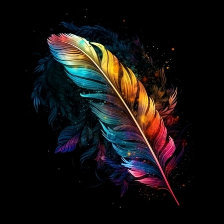 Watercolor feathers isolated, colorful holographic rainbow color made with generative AIの素材