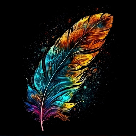 Watercolor feathers isolated, colorful holographic rainbow color made with generative AIの素材