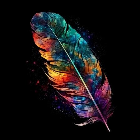 Watercolor feathers isolated, colorful holographic rainbow color made with generative AIの素材
