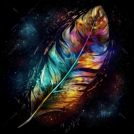 Watercolor feathers isolated, colorful holographic rainbow color made with generative AIの素材