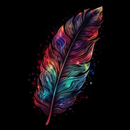 Watercolor feathers isolated, colorful holographic rainbow color made with generative AIの素材