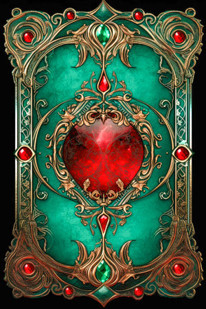 Ornamental fantasy card deck back design with gems and gold filigree made with Generative AIの素材