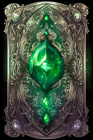 Ornamental fantasy card deck back design with gems and gold filigree made with Generative AIの素材