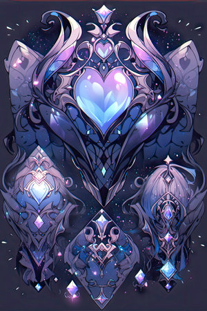 Ornamental fantasy card deck back design with gems and gold filigree made with Generative AIの素材