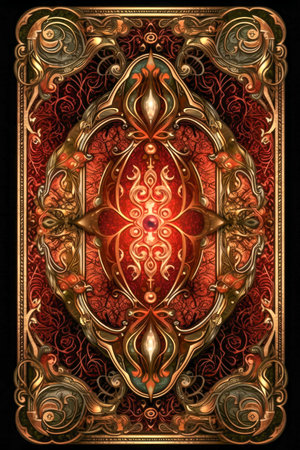 Ornamental fantasy card deck back design with gems and gold filigree made with Generative AIの素材