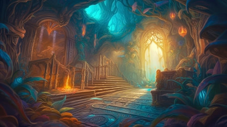 Casual game background, casual bright colors, 2d game landscape, battle screen, made with Generative AIの素材