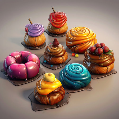 Illustration of tasty crispy pastry. 2d casual game style. Simple cartoon food illustration made with Generative AIの素材
